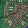 Sanskriti Vintage Dupatta Long Stole Pure Chanderi Silk Green Printed Scarves