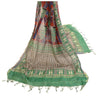 Sanskriti Vintage Dupatta Long Stole Pure Chanderi Silk Green Printed Scarves