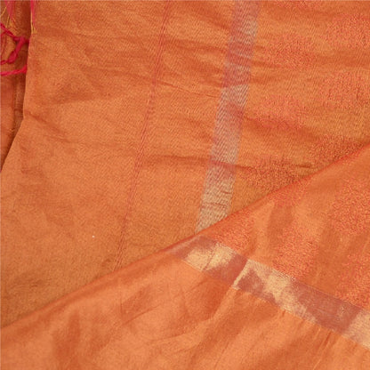 Sanskriti Vintage Dupatta Long Stole Art Silk Orange Woven Wrap Scarves