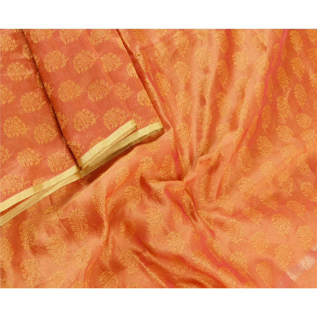 Sanskriti Vintage Dupatta Long Stole Art Silk Orange Woven Wrap Scarves