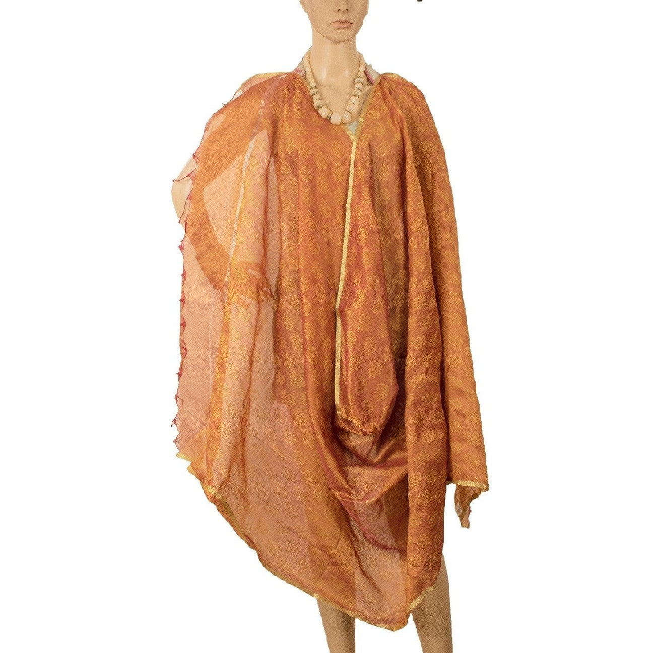 Sanskriti Vintage Dupatta Long Stole Art Silk Orange Woven Wrap Scarves