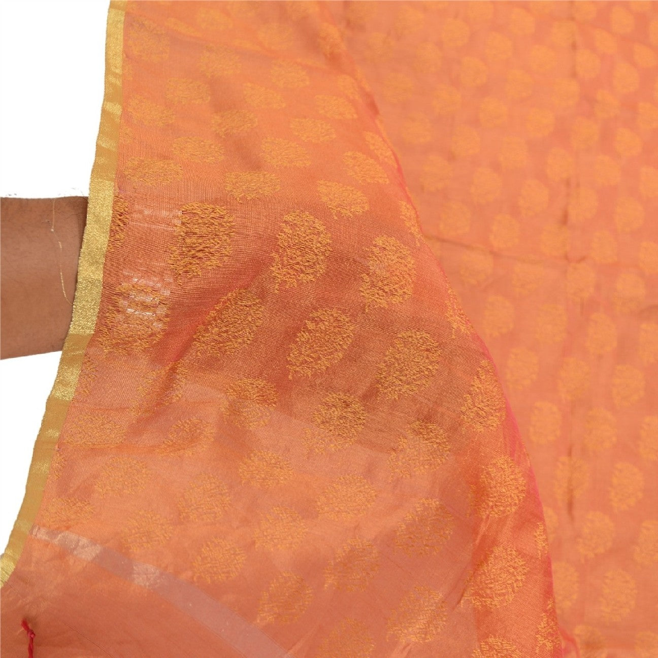 Sanskriti Vintage Dupatta Long Stole Art Silk Orange Woven Wrap Scarves