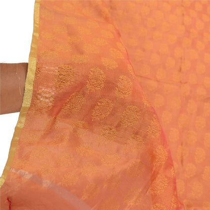 Sanskriti Vintage Dupatta Long Stole Art Silk Orange Woven Wrap Scarves