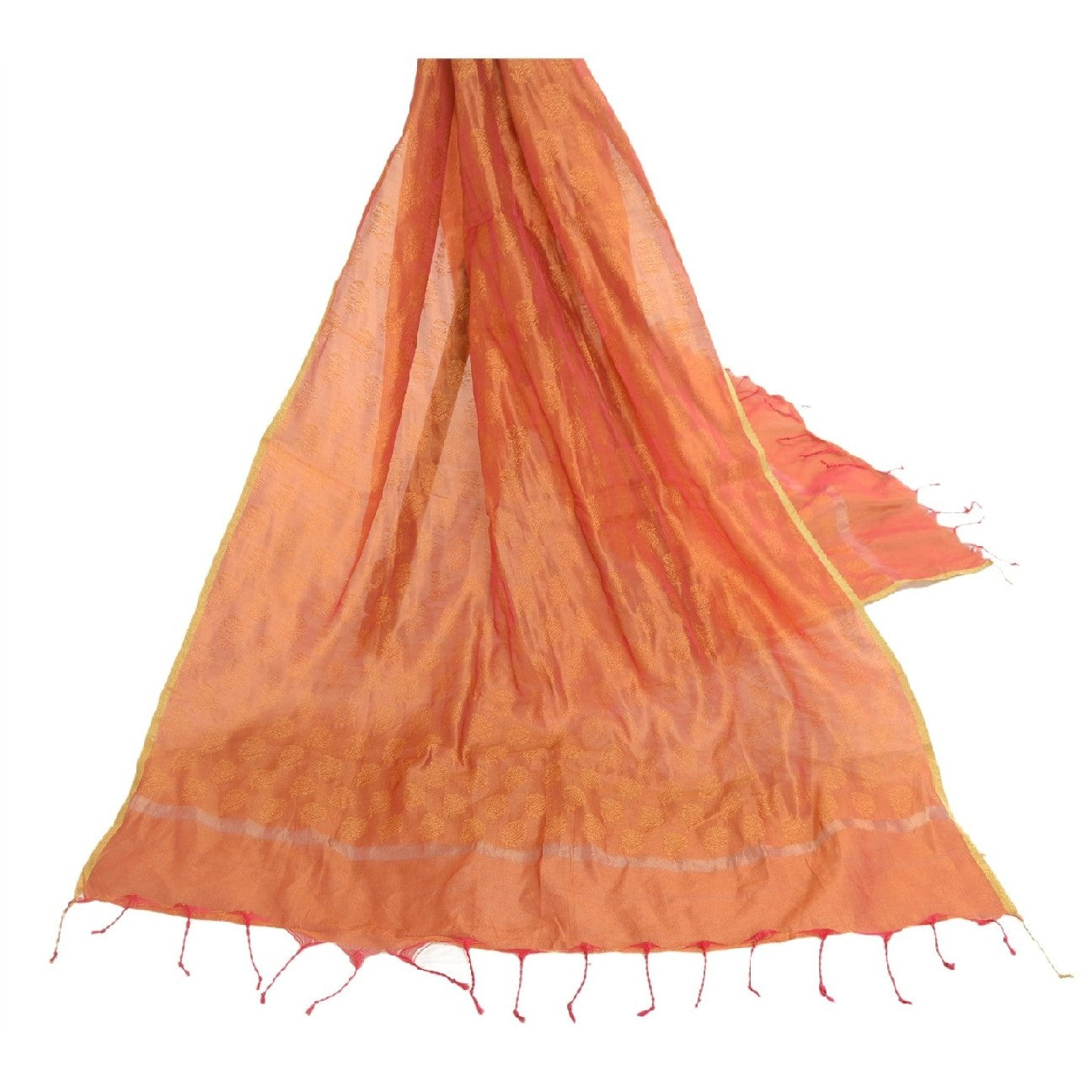 Sanskriti Vintage Dupatta Long Stole Art Silk Orange Woven Wrap Scarves