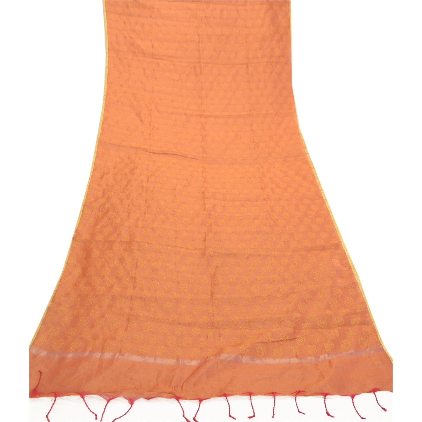 Sanskriti Vintage Dupatta Long Stole Art Silk Orange Woven Wrap Scarves