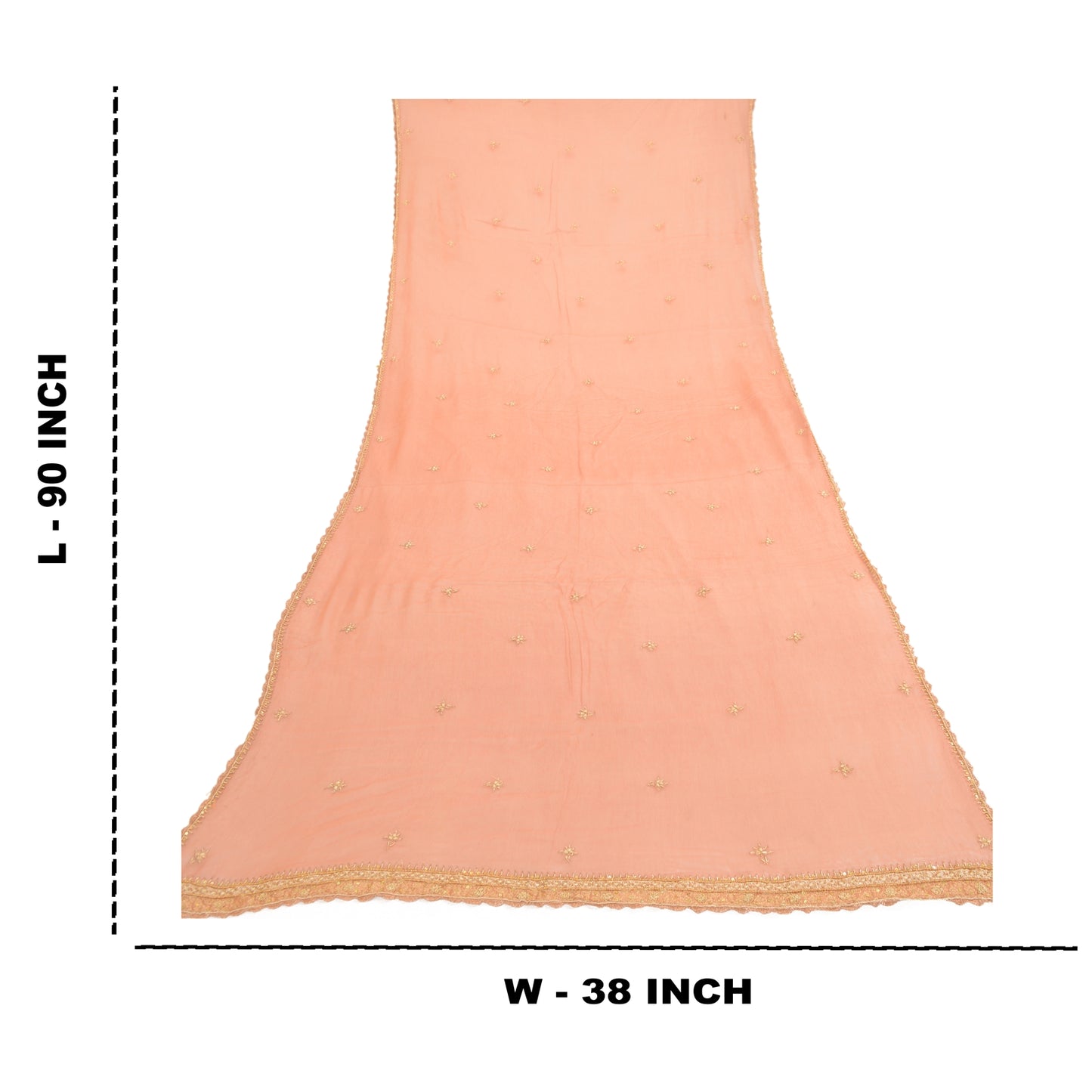 Sanskriti Vintage Dupatta Long Stole Pure Chiffon Silk Peach Hand Beaded Scarves