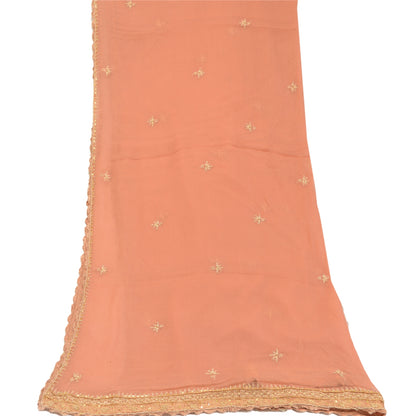 Sanskriti Vintage Dupatta Long Stole Pure Chiffon Silk Peach Hand Beaded Scarves