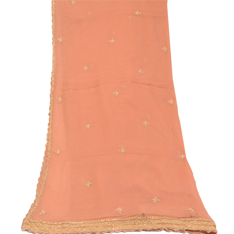 Sanskriti Vintage Dupatta Long Stole Pure Chiffon Silk Peach Hand Beaded Scarves