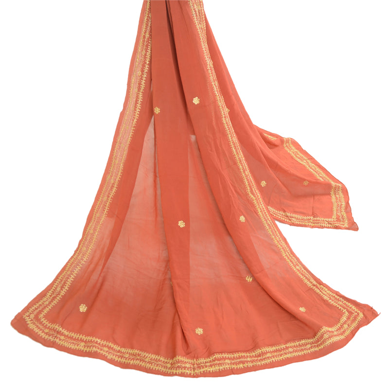 Sanskriti Vintage Dupatta Long Stole Pure Georgette Coral Embroidery Thread Veil