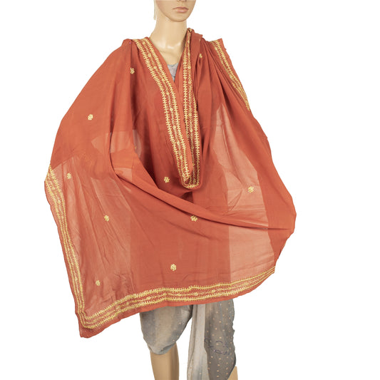 Sanskriti Vintage Dupatta Long Stole Pure Georgette Coral Embroidered Scarves