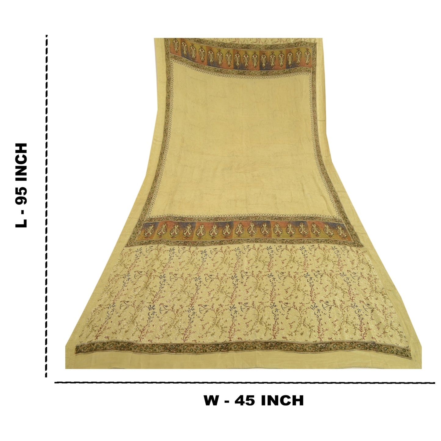 Sanskriti Vintage Dupatta Long Stole Pure Silk Olive Green Embroidered Woven