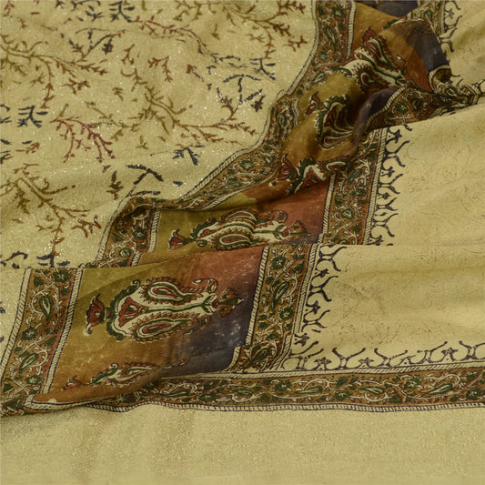 Sanskriti Vintage Dupatta Long Stole Pure Silk Olive Green Embroidered Woven