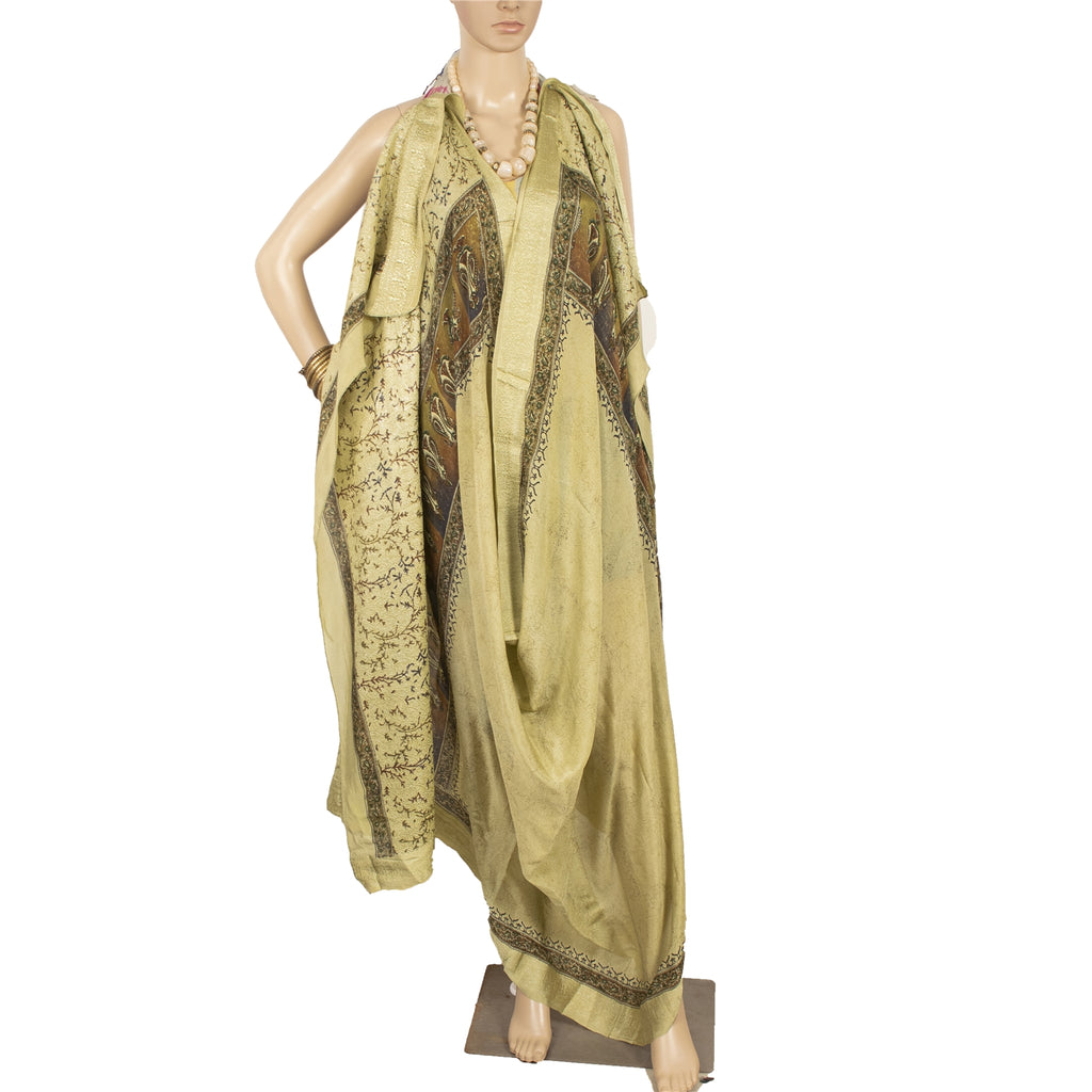 Sanskriti Vintage Dupatta Long Stole Pure Silk Olive Green Embroidered Woven