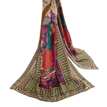 Sanskriti Vintage Dupatta Long Stole Blend Silk Hijab Printed Soft Scarves
