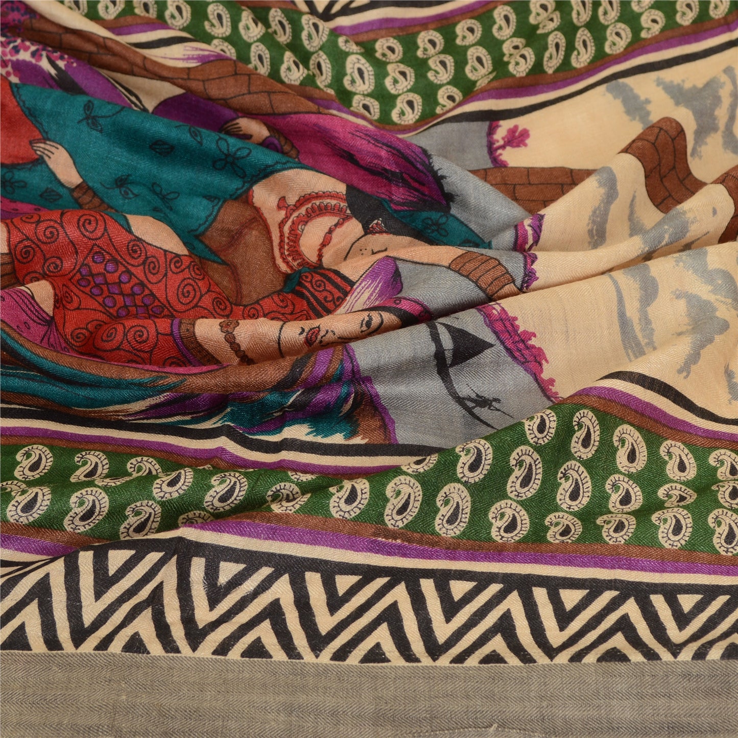 Sanskriti Vintage Dupatta Long Stole Blend Silk Hijab Printed Soft Scarves