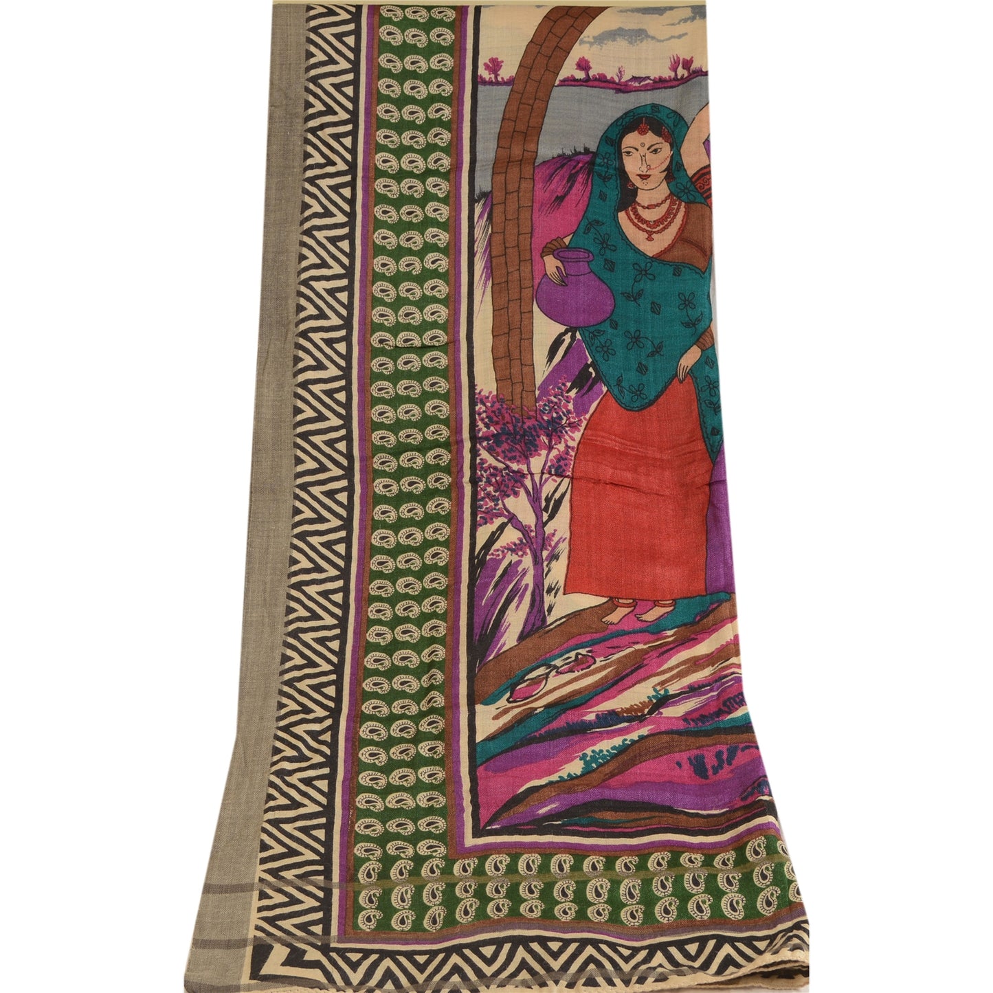 Sanskriti Vintage Dupatta Long Stole Blend Silk Hijab Printed Soft Scarves