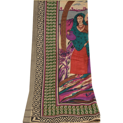 Sanskriti Vintage Dupatta Long Stole Blend Silk Hijab Printed Soft Scarves