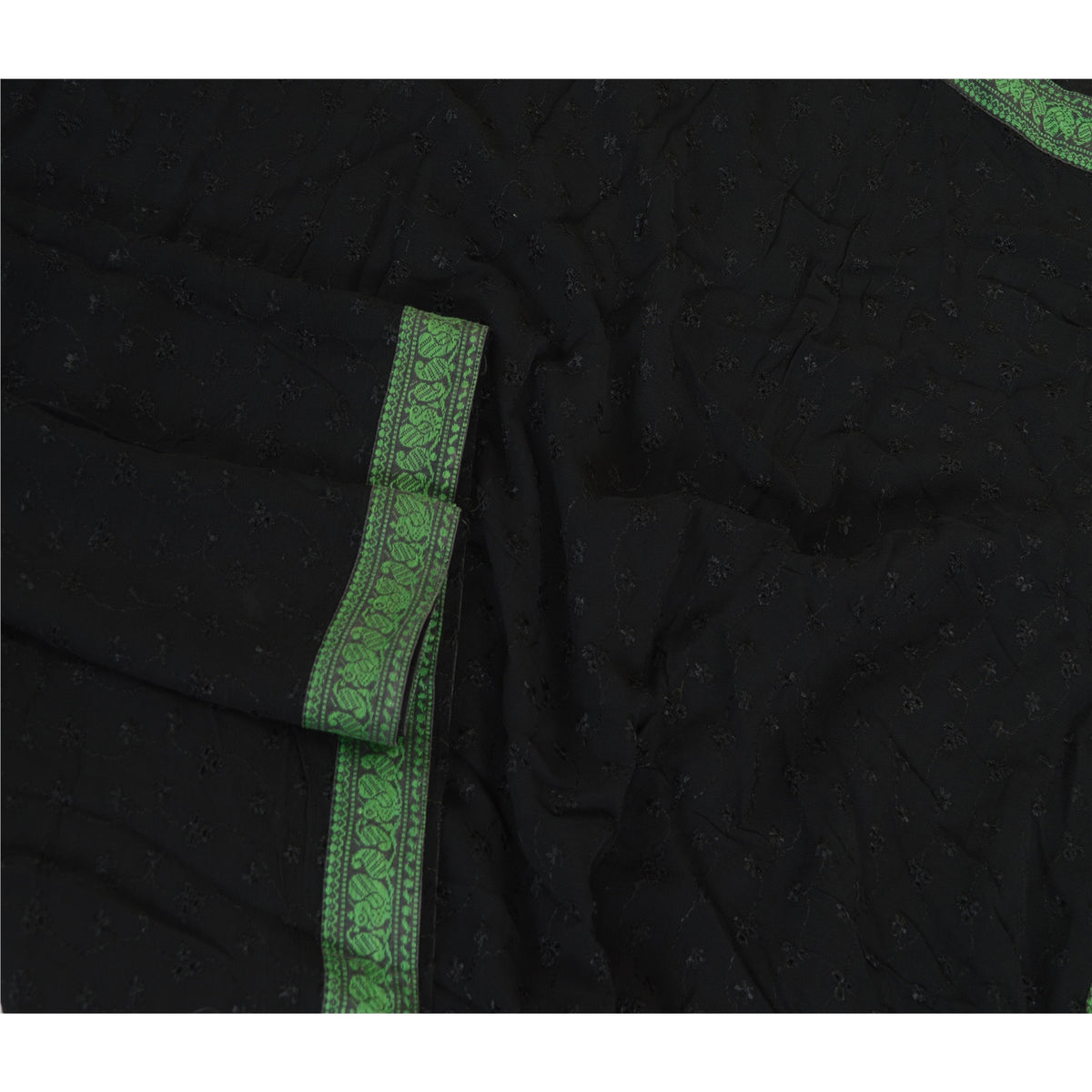 Sanskriti Vintage Embroidered-Woven Georgette Dupatta Long Stole Black Wrap Veil