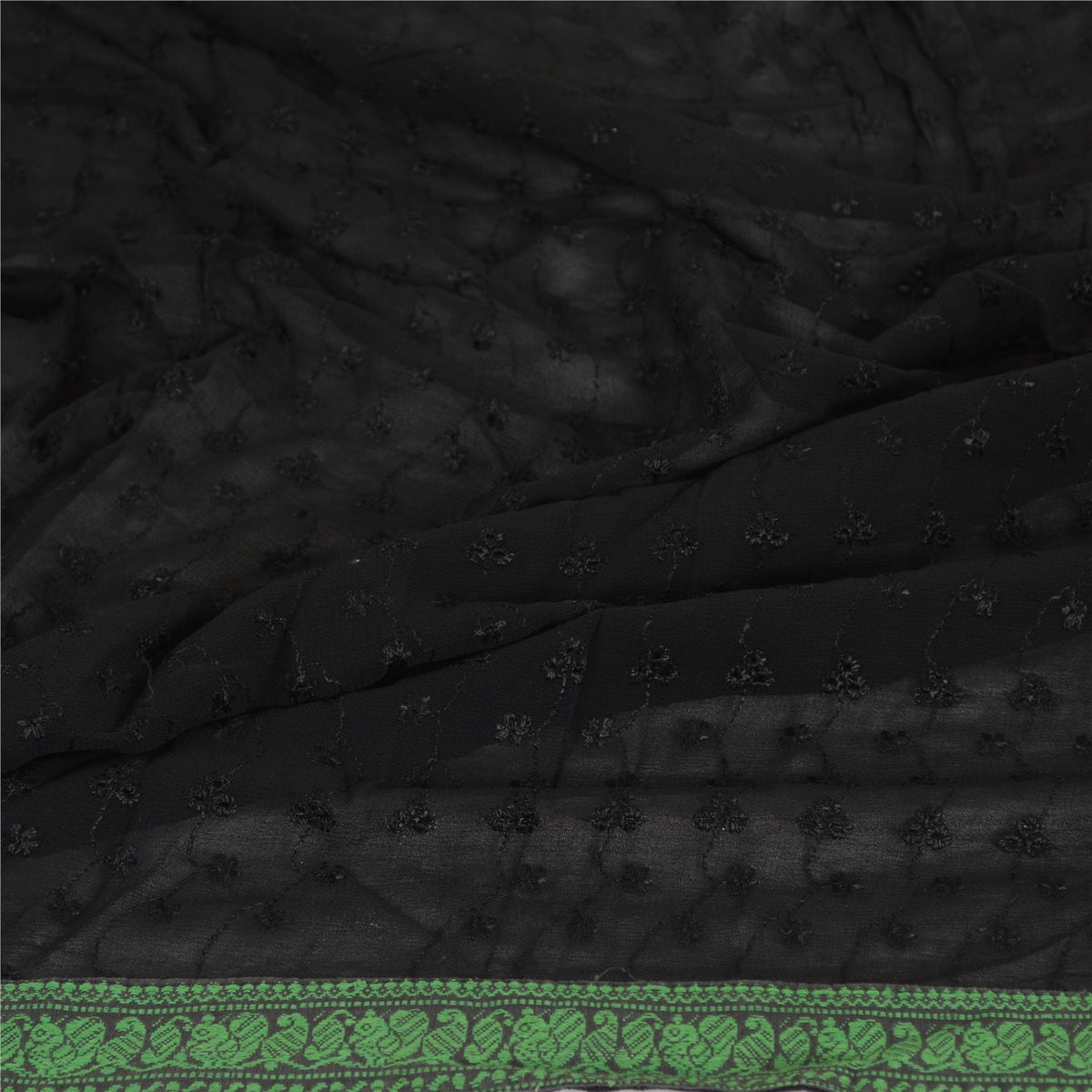 Sanskriti Vintage Embroidered-Woven Georgette Dupatta Long Stole Black Wrap Veil