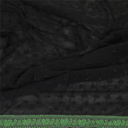 Sanskriti Vintage Embroidered-Woven Georgette Dupatta Long Stole Black Wrap Veil