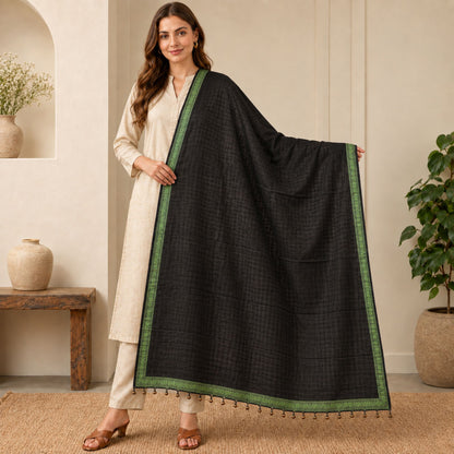Sanskriti Vintage Embroidered-Woven Georgette Dupatta Long Stole Black Wrap Veil