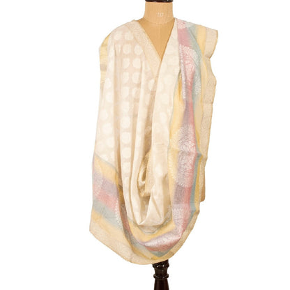 Sanskriti Vintage Dupatta Long Stole Blend Silk Ivory Hijab Hand-Woven Scarves
