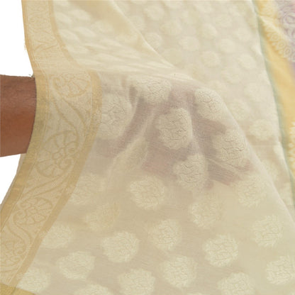 Sanskriti Vintage Dupatta Long Stole Blend Silk Ivory Hijab Hand-Woven Scarves