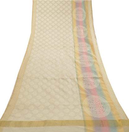 Sanskriti Vintage Dupatta Long Stole Blend Silk Ivory Hijab Hand-Woven Scarves