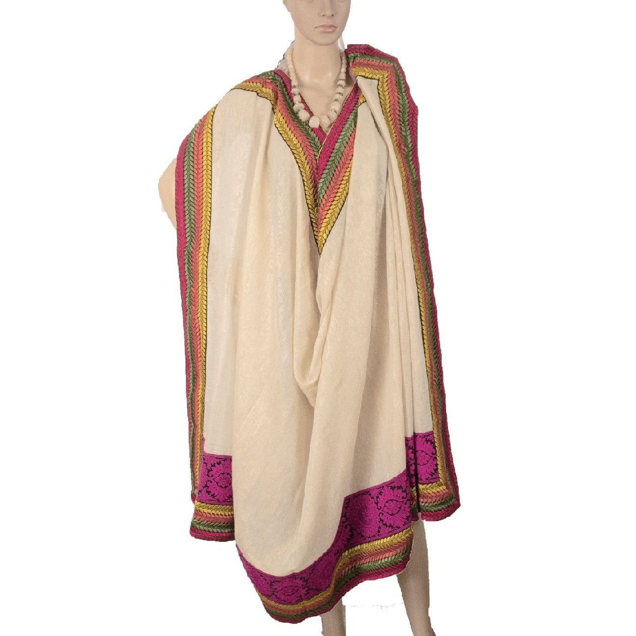Sanskriti Vintage Dupatta Long Stole Cotton Silk Ivory Embroidered Patch Work