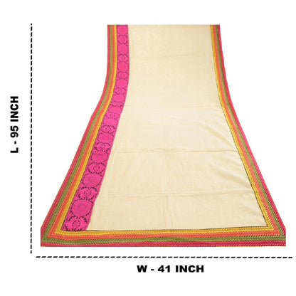 Sanskriti Vintage Dupatta Long Stole Cotton Silk Ivory Embroidered Patch Work