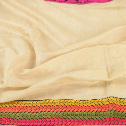 Sanskriti Vintage Dupatta Long Stole Cotton Silk Ivory Embroidered Patch Work