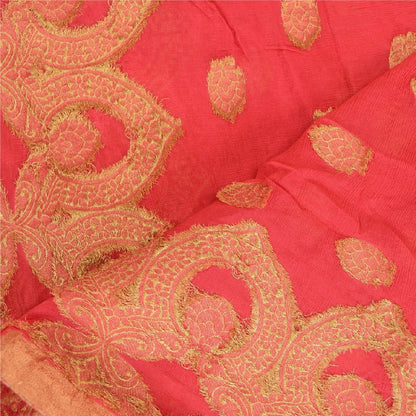 Sanskriti Vintage Dupatta Long Stole Blend Silk Pink Woven Brocade Wrap Scarves