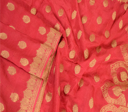 Sanskriti Vintage Dupatta Long Stole Blend Silk Pink Woven Brocade Wrap Scarves