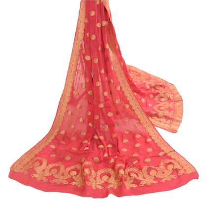 Sanskriti Vintage Dupatta Long Stole Blend Silk Pink Woven Brocade Wrap Scarves