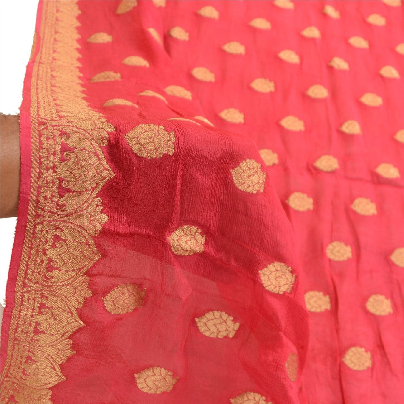Sanskriti Vintage Dupatta Long Stole Blend Silk Pink Woven Brocade Wrap Scarves