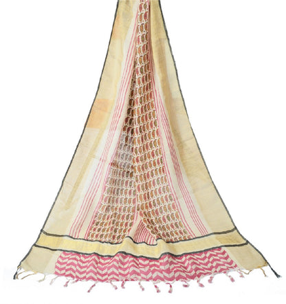 Sanskriti Vintage Ivory Long Dupatta Stole Pure Cotton Hijab Printed Wrap Veil