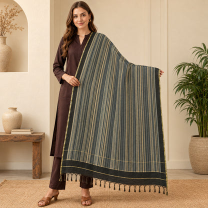 Sanskriti Vintage Chanderi Abstract Printed Pure Silk Dupatta Stole Grey Veil