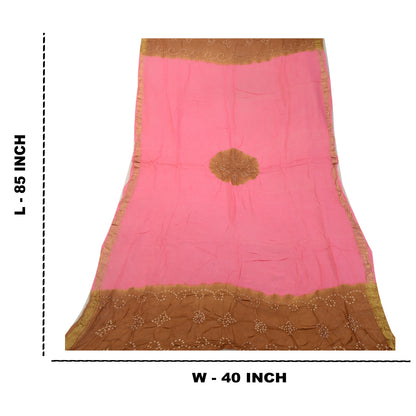Sanskriti Vintage Pink Long Dupatta Stole Pure Georgette Bandhani Woven Scarves