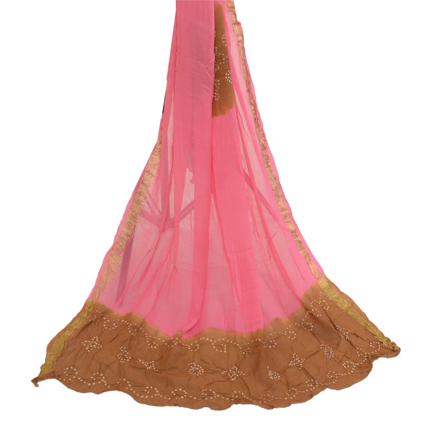 Sanskriti Vintage Pink Long Dupatta Stole Pure Georgette Bandhani Woven Scarves