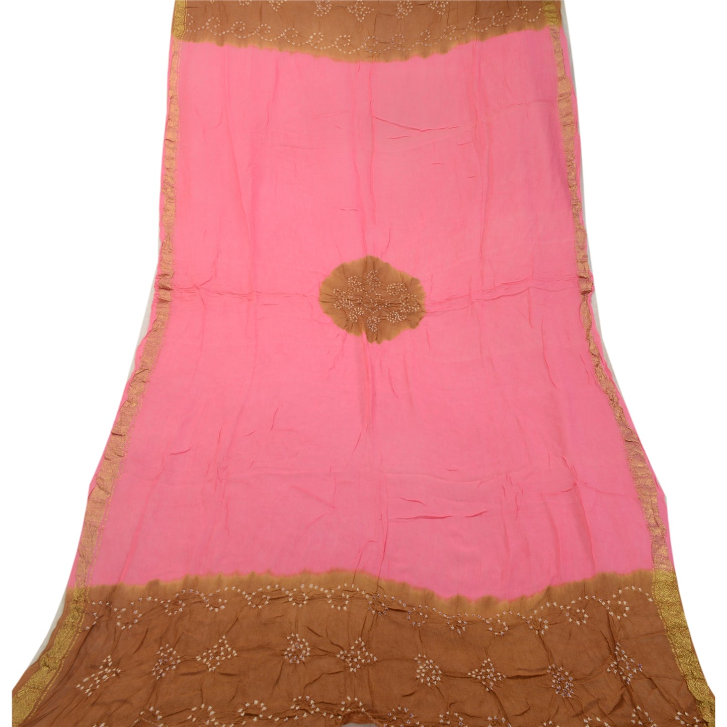 Sanskriti Vintage Pink Long Dupatta Stole Pure Georgette Bandhani Woven Scarves