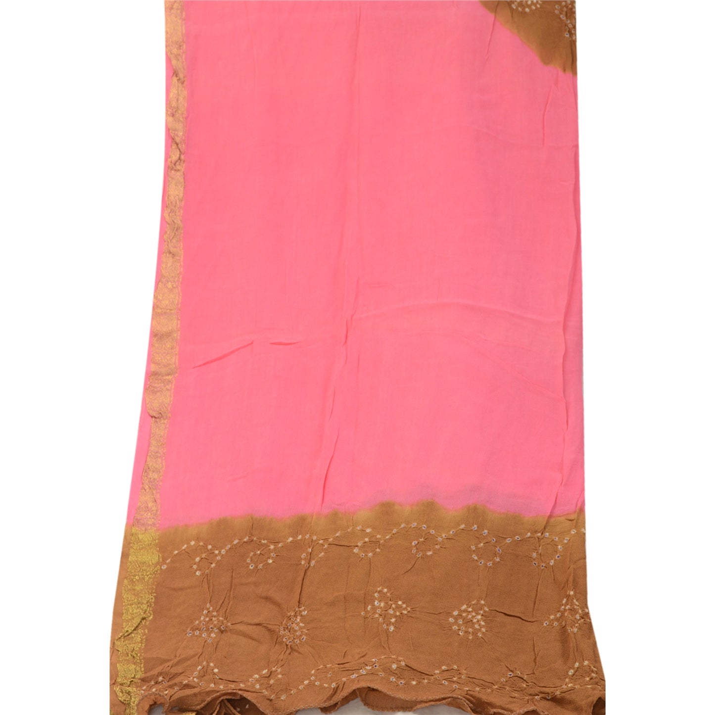 Sanskriti Vintage Pink Long Dupatta Stole Pure Georgette Bandhani Woven Scarves
