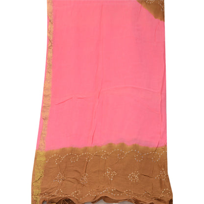 Sanskriti Vintage Pink Long Dupatta Stole Pure Georgette Bandhani Woven Scarves