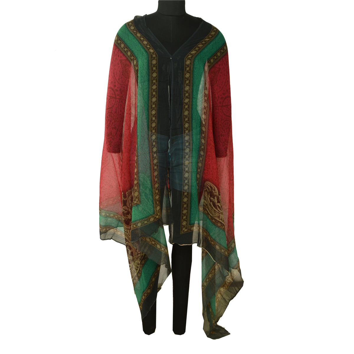 Sanskriti Vintage Digital Printed Blend Georgette Dupatta Stole Red-Green Veil