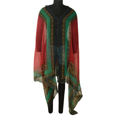 Sanskriti Vintage Digital Printed Blend Georgette Dupatta Stole Red-Green Veil