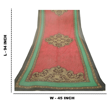 Sanskriti Vintage Digital Printed Blend Georgette Dupatta Stole Red-Green Veil