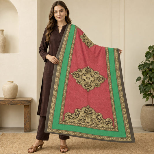Sanskriti Vintage Digital Printed Blend Georgette Dupatta Stole Red-Green Veil
