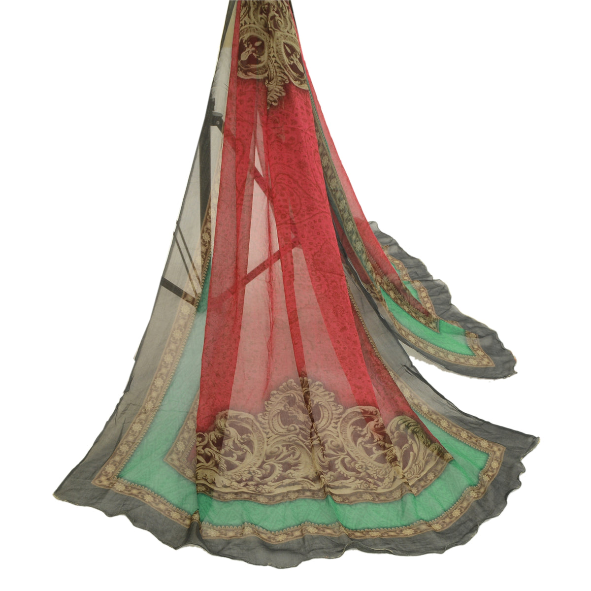 Sanskriti Vintage Digital Printed Blend Georgette Dupatta Stole Red-Green Veil