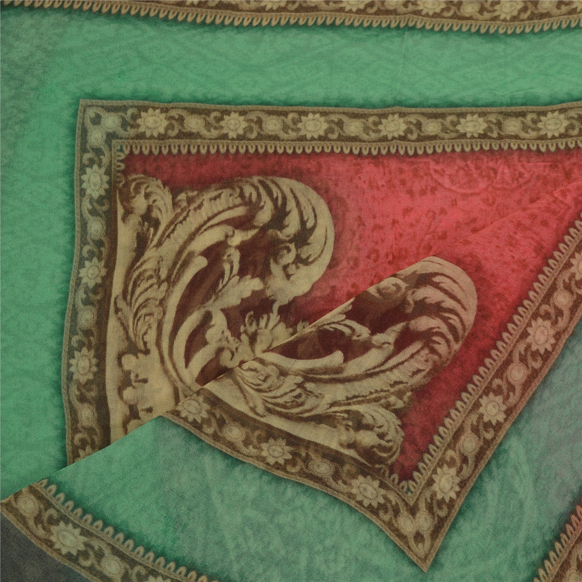 Sanskriti Vintage Digital Printed Blend Georgette Dupatta Stole Red-Green Veil