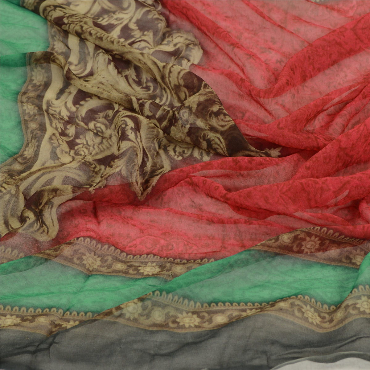 Sanskriti Vintage Digital Printed Blend Georgette Dupatta Stole Red-Green Veil