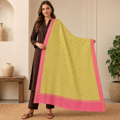 Sanskriti Vintage Chanderi Abstract Print Cotton Silk Dupatta Stole Green Veil